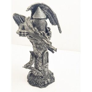 Dragon on Castle Tower Statue Figurine Medieval Fantasy Decor 12"‎ Tall